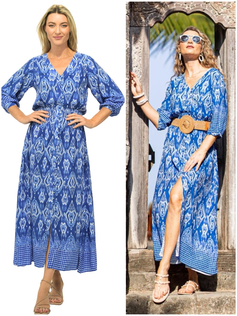 NEW Walker & Wade Kelsey Maxi Dress Marine Blue Ikat Gingham NWT . Sk18